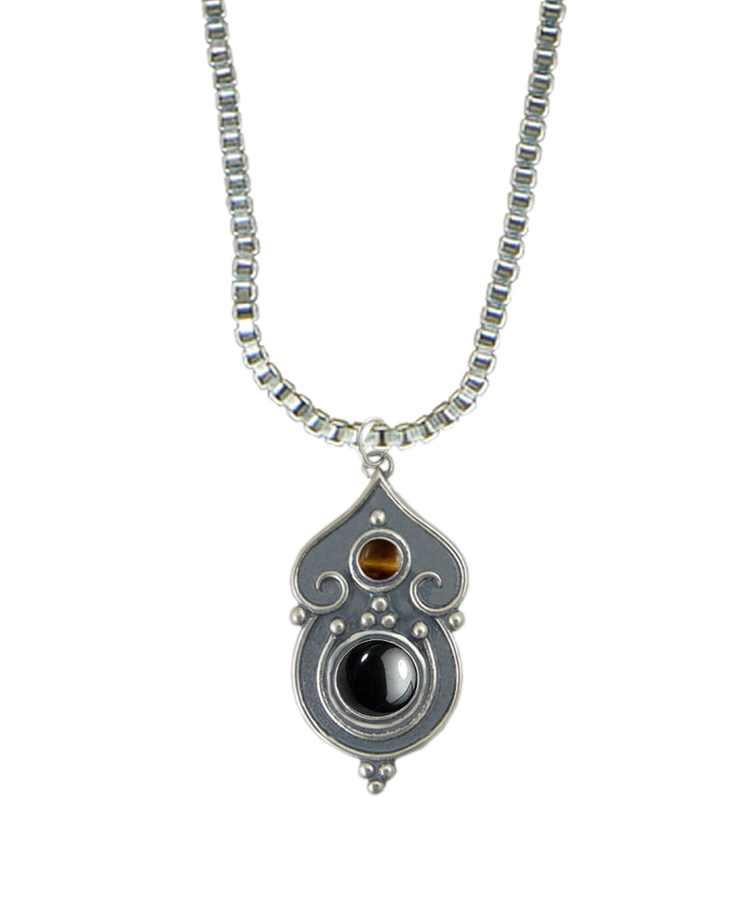 Sterling Silver Necklace Hematite And Tiger Eye